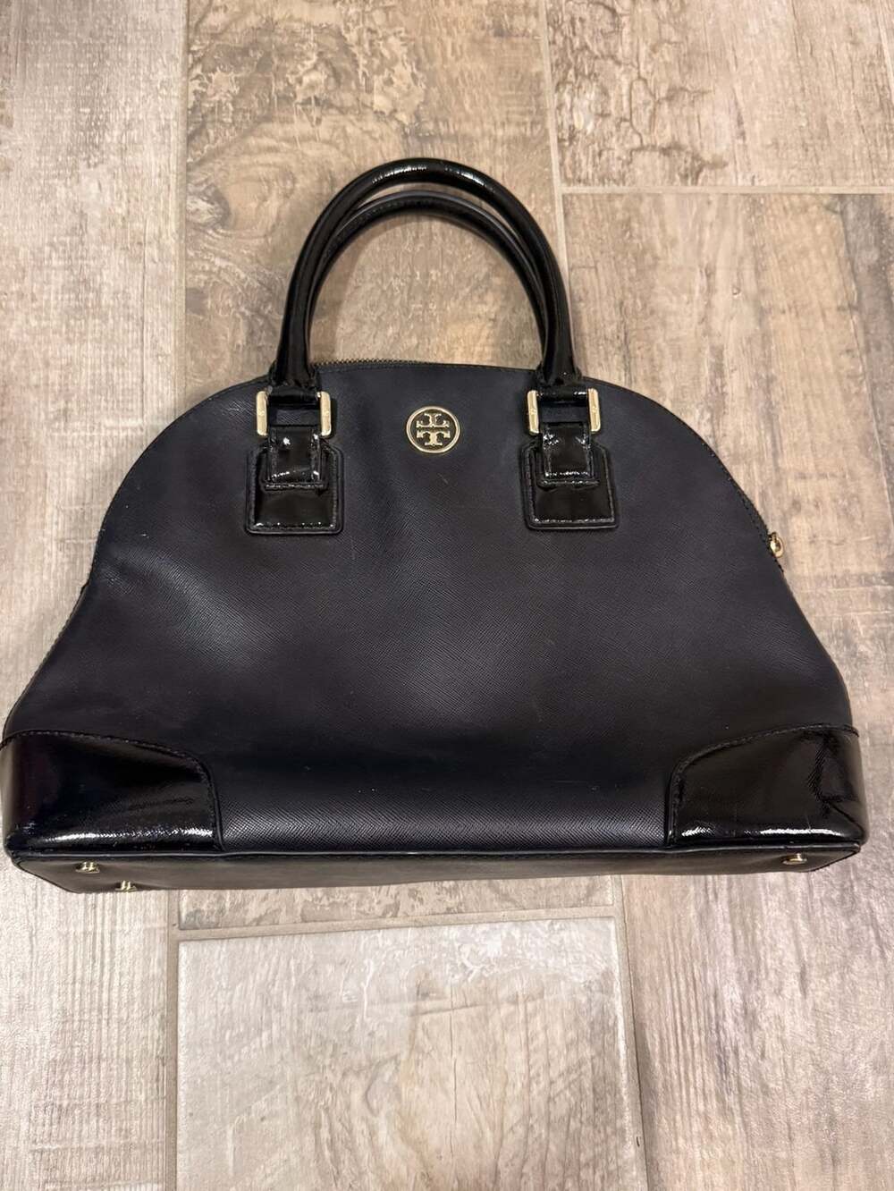 Tory Burch Black Saffiano Leather Robinson Dome Satchel Bag